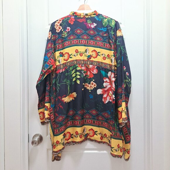 Johnny Was Silk Long Sleeve Tunic Floral Pattern Size Large - Picture 9 of 13